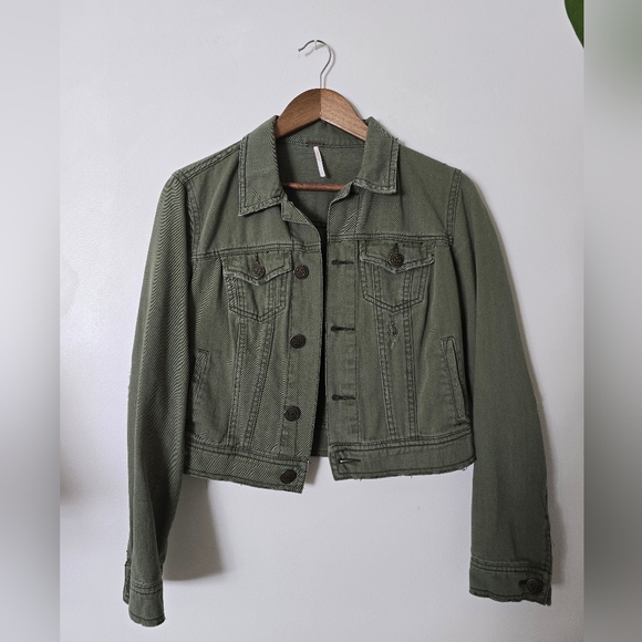 Free People Green Cropped Jacket Size 2 Small Womens - Picture 1 of 7